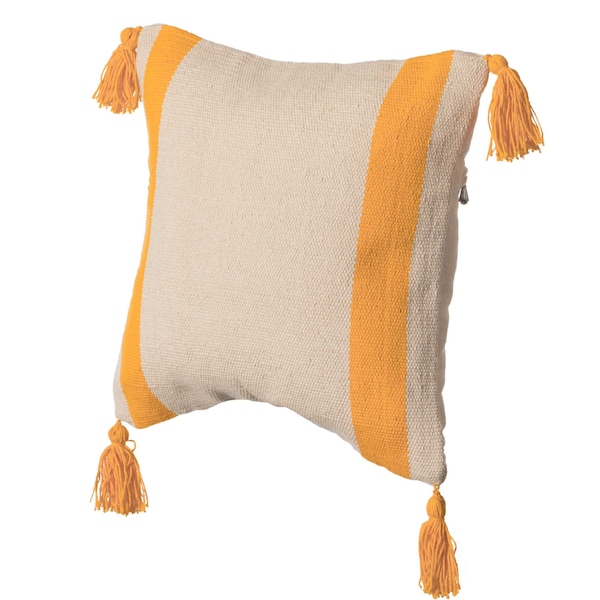 Deerlux 16" Handwoven Cotton Throw Pillow Cover with Side Stripes with Filler, Yellow QI004311.YL.K - main